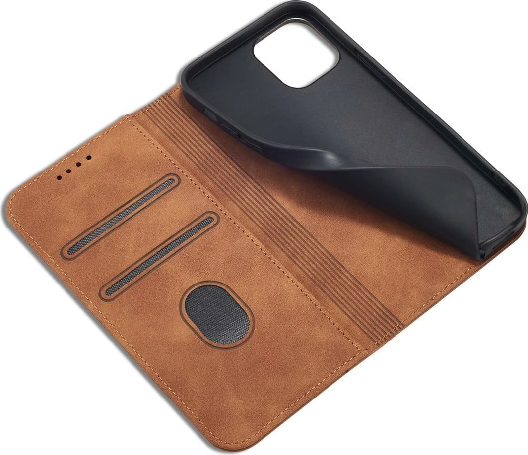 Mbështjellës Hurtel Magnet Fancy Case për iPhone 12 Pro Max, me portofol dhe mbajtëse, Kafe