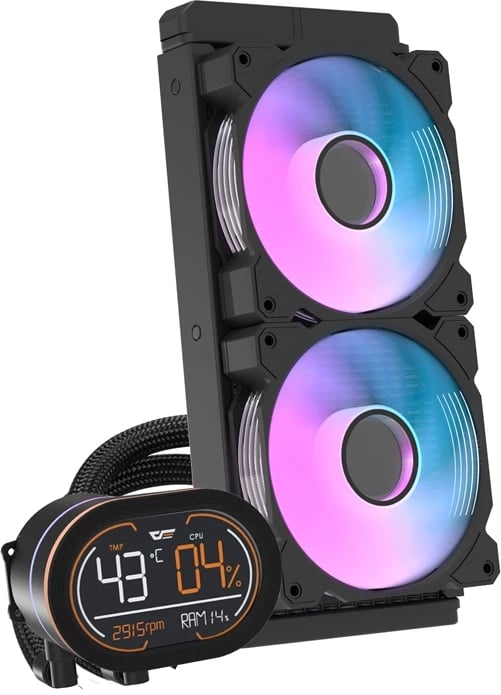 Kasë ftohëse me ujë për CPU Darkflash DH240D, ARGB, Ekran LED, e zezë