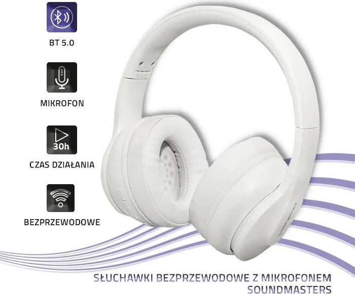 Kufje pa tela Qoltec 50845 me mikrofon, Bluetooth 5.0, Stereo, Bardhë