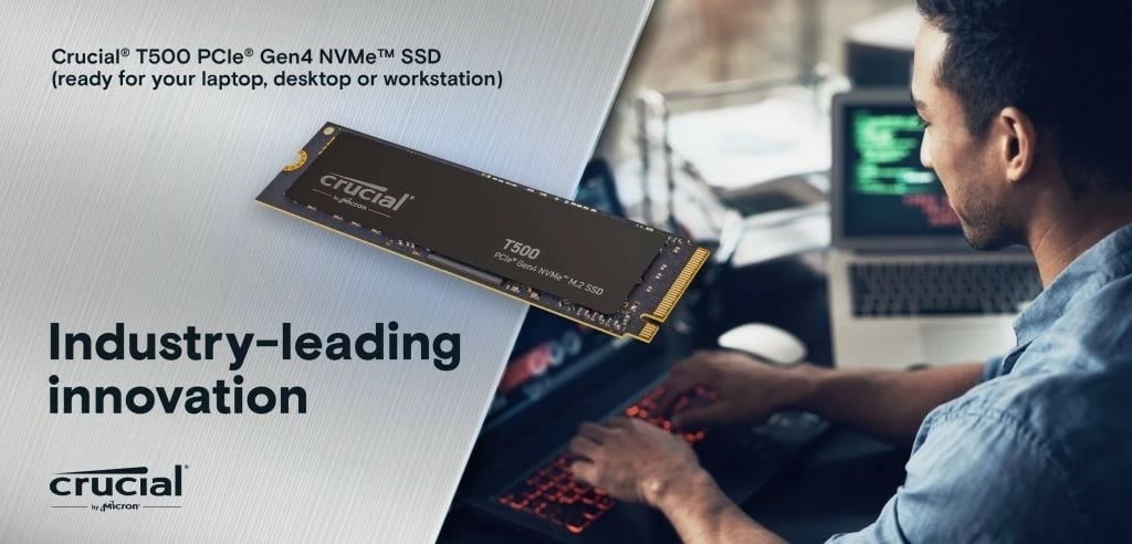 SSD Crucial T500, 1TB, M.2 2280, PCIe 4.0, me radiator