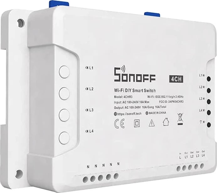 Ndërprerës i mençur Sonoff 4CHR3, 4 kanale, WiFi, i bardhë