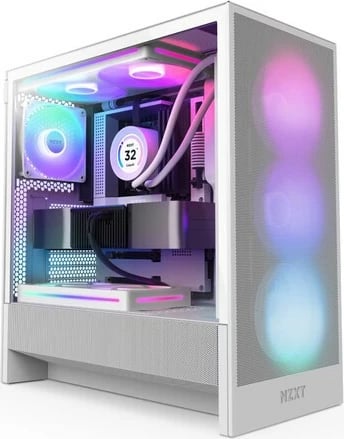 Kasë NZXT H5 FLOW RGB, Midi Tower, me xham të temperuar, e bardhë