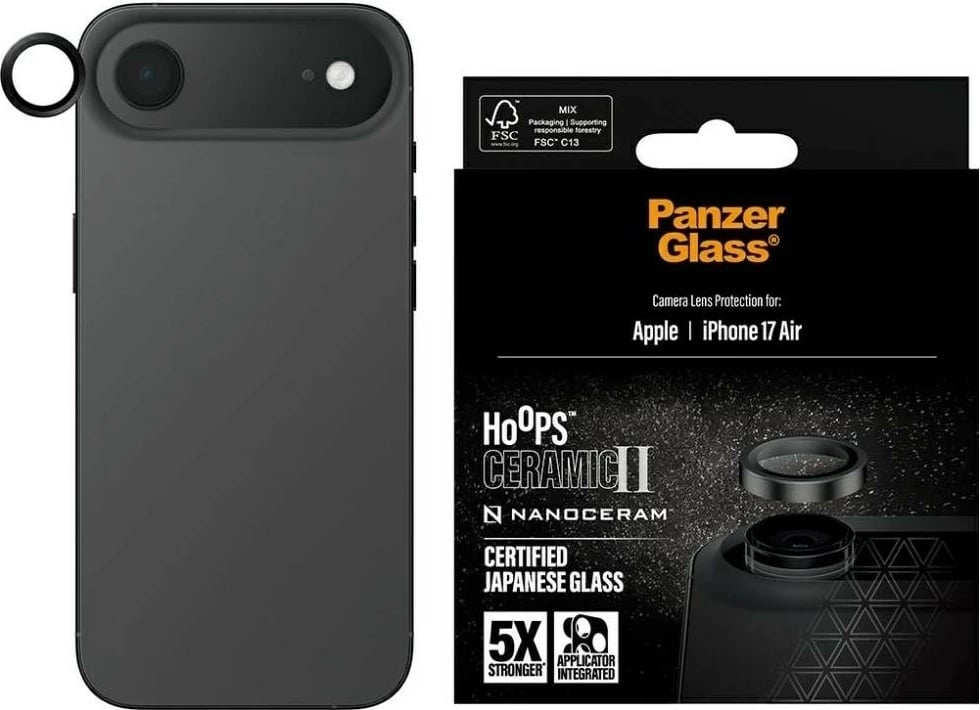 Mbështjellës kamerë PanzerGlass Hoops Ceramic II për iPhone 17 Air, e zezë