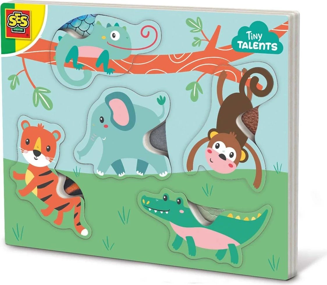 Puzzle edukativ për fëmijë Ses Tiny Talents, 5 pjesë, me kafshë, multikolor