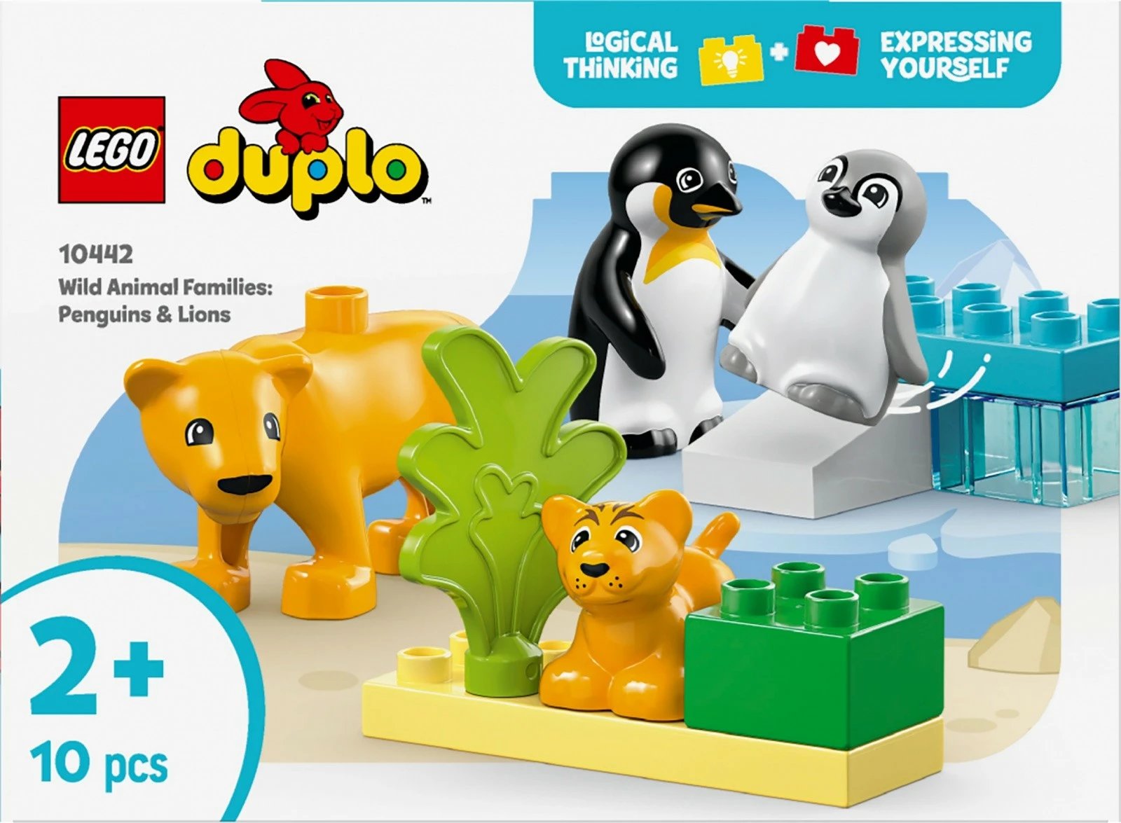 Set lodrash LEGO DUPLO 10442 Wild Animal Families: Penguins & Lions, 10 pjesë, për fëmijë 2+