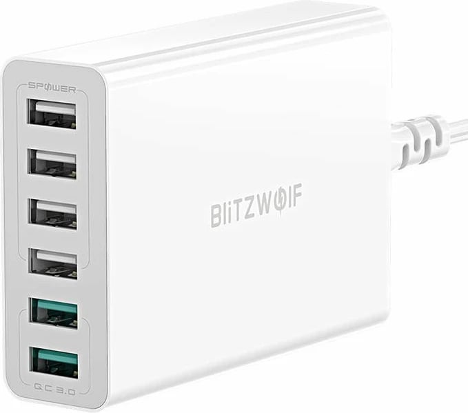 Karikues BlitzWolf BW-S15, 6x USB, QC 3.0, 60 W, i bardhë