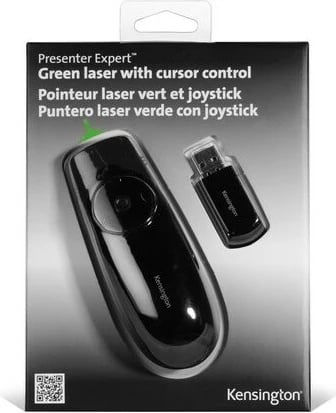 Prezenter Kensington Expert me lazer të gjelbër & kontroll kursor, RF, USB, 45 m, i zi
