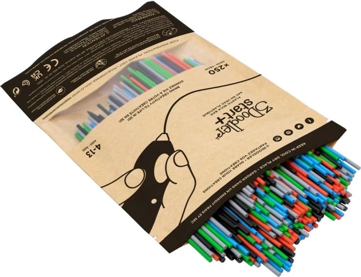 Filament 3Doodler Primary Pow, 250 copë, Plastikë e kompostueshme, Blu, Jeshil, Gri, Kuq