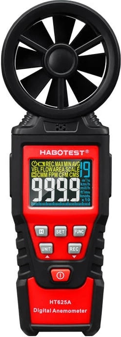 Anemometër digjital Habotest HT625A, me ekran ngjyrë HD, i zi-kuq