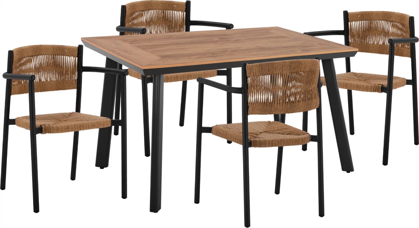Set për darkë 5 pjesë, tavolinë polywood 120x80 dhe karrige alumini ngjyrë qymyr FH11430