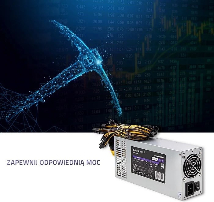 Furnizues i Energjisë Qoltec 50350, 1850W PCI-E, 80 Plus Platinum për Gaming Miner, Gri