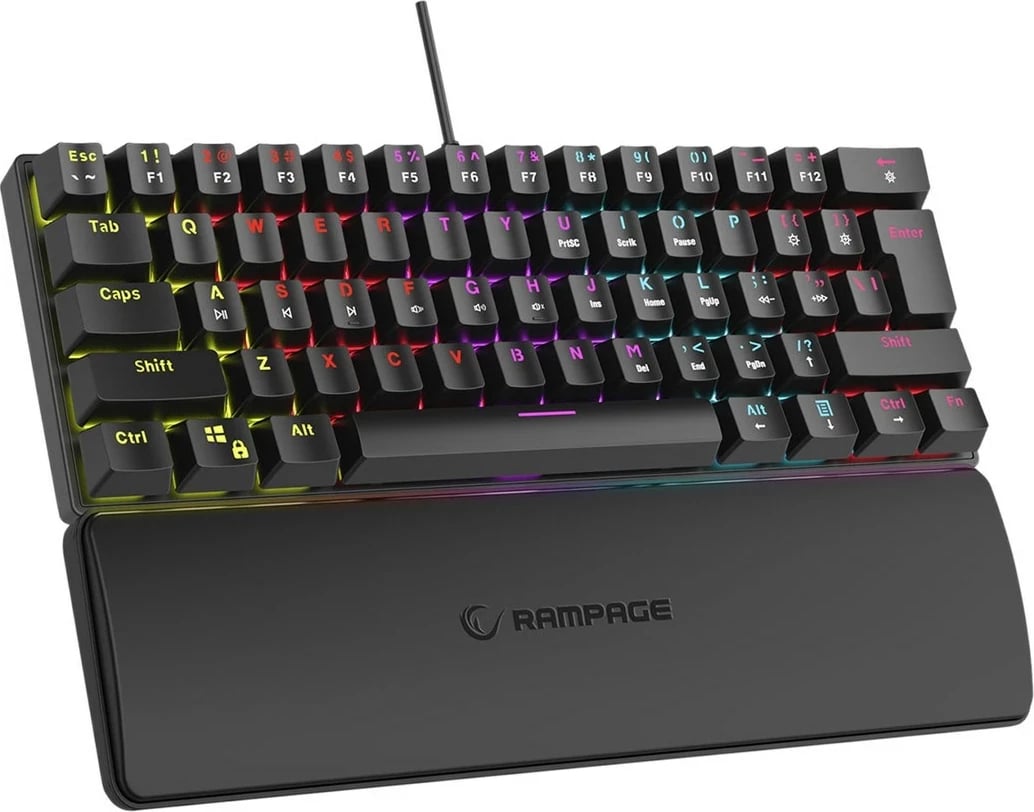 Tastierë mekanike me kabllo Rampage PLOWER K60, Multingjyrëshe, 61 taste, USB Type-A, E zezë