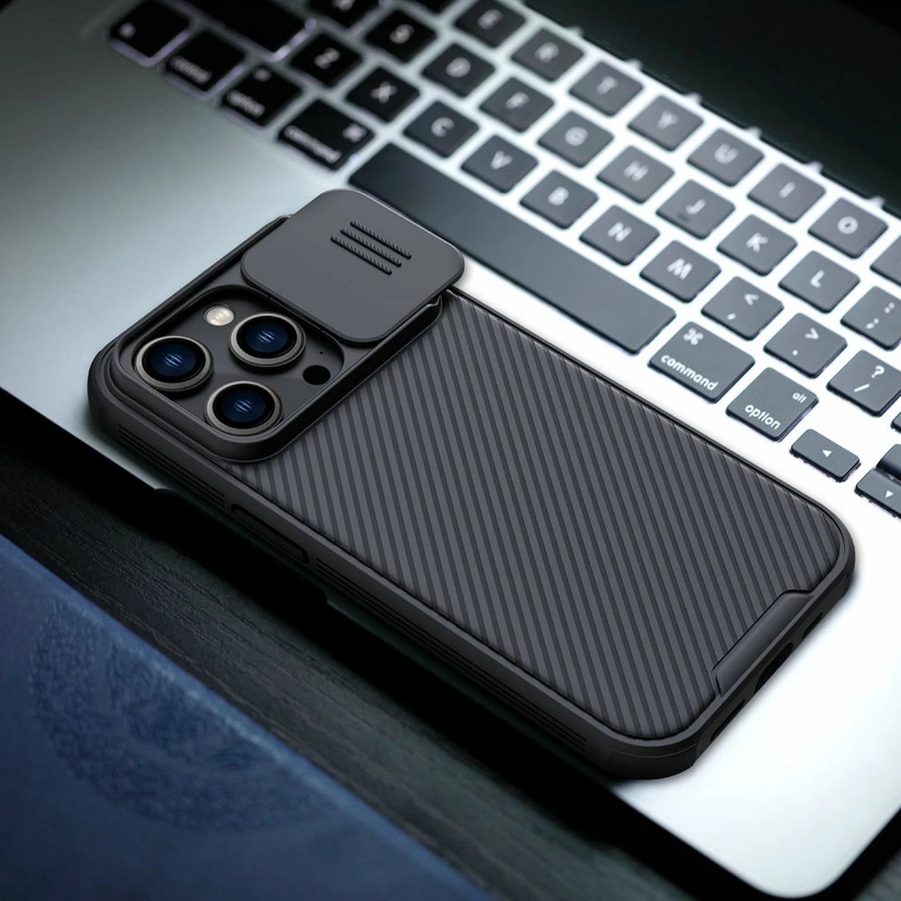 Mbështjellës Nillkin CamShield Pro për iPhone 14 Pro, me kapak kamere, Kaltër