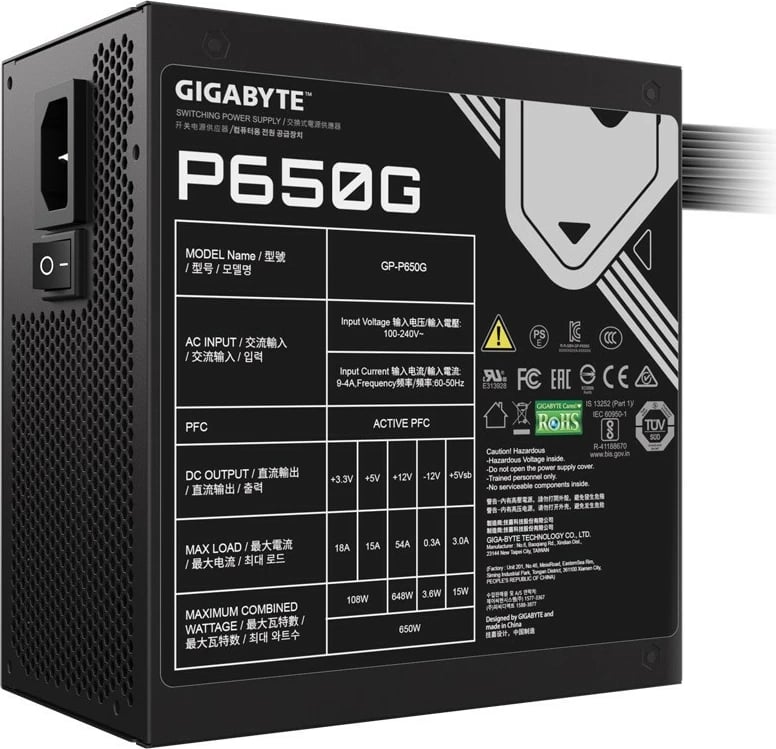 Kasë Gigabyte GP-P650G GEU1, 650 W, 80 PLUS Gold, e zezë