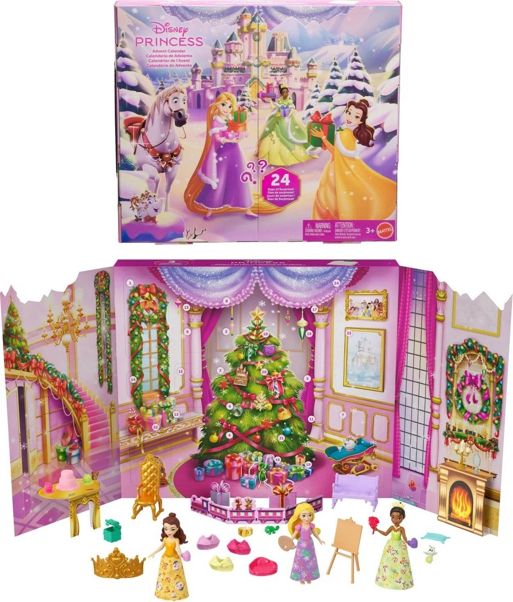Kalendar advenit Disney Princess Mattel JFG79, set me 3 kukulla dhe 22 aksesorë, shumëngjyrësh