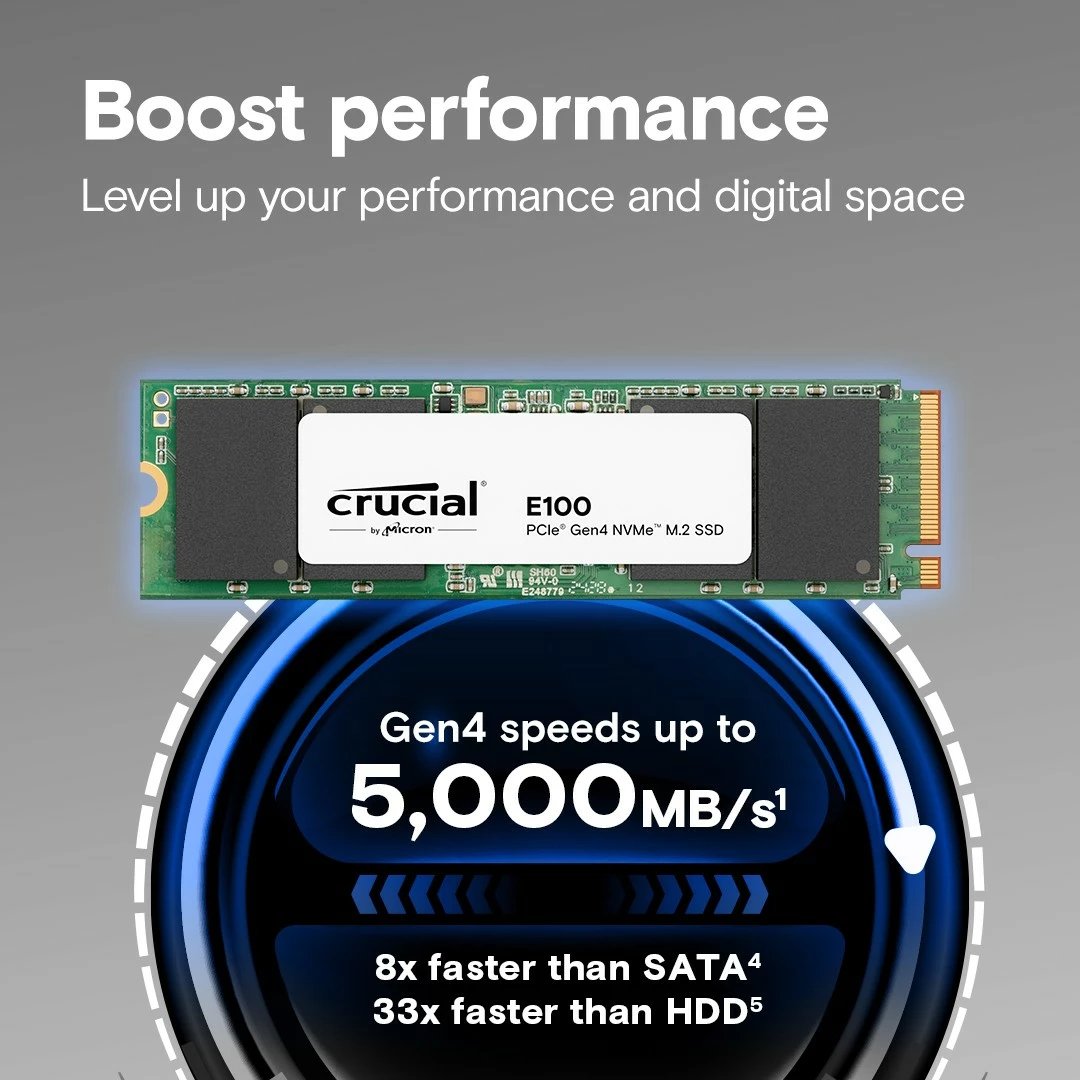 SSD Crucial E100 2TB M.2 NVMe 2280 PCIe 4.0
