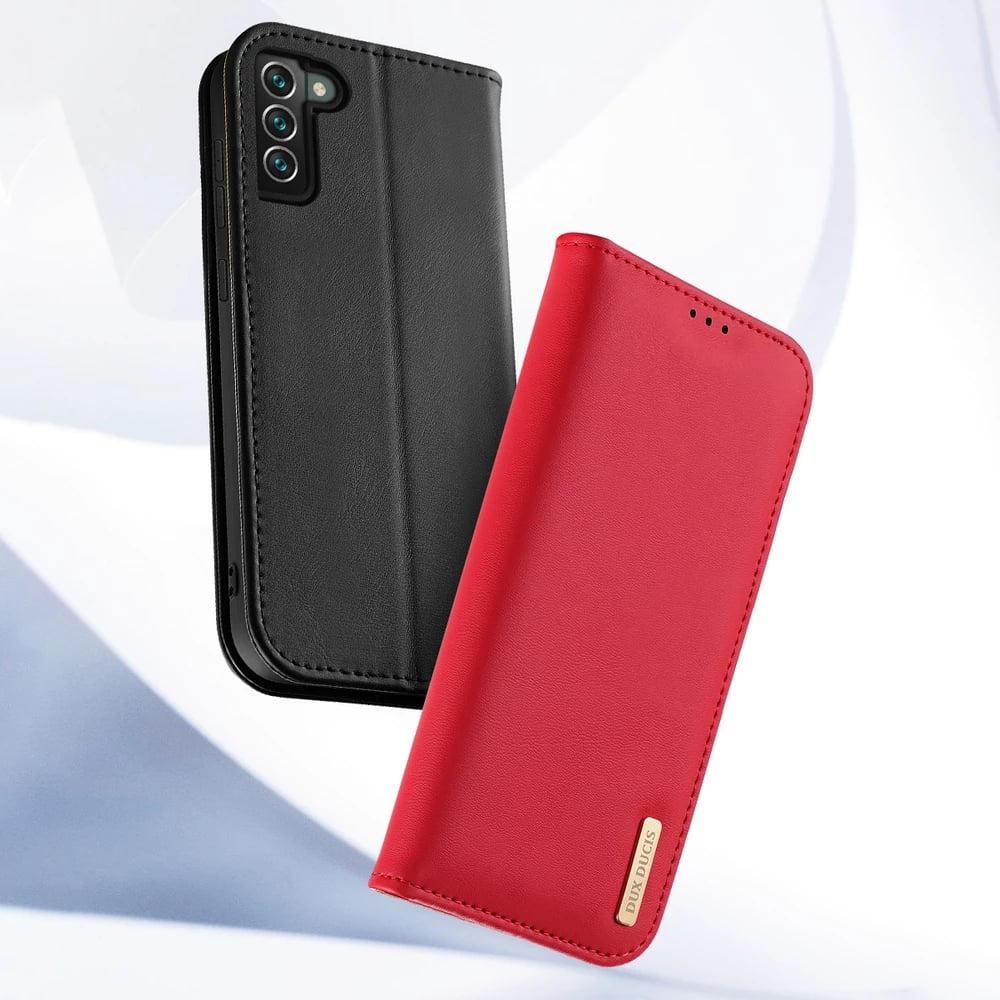 Mbështjellës Dux Ducis Hivo për Samsung Galaxy S22+, lëkurë natyrale, me xhepa, i zi