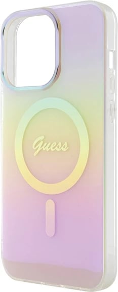 Mbështjellës Guess IML Iridescent MagSafe për iPhone 15 Pro, rozë