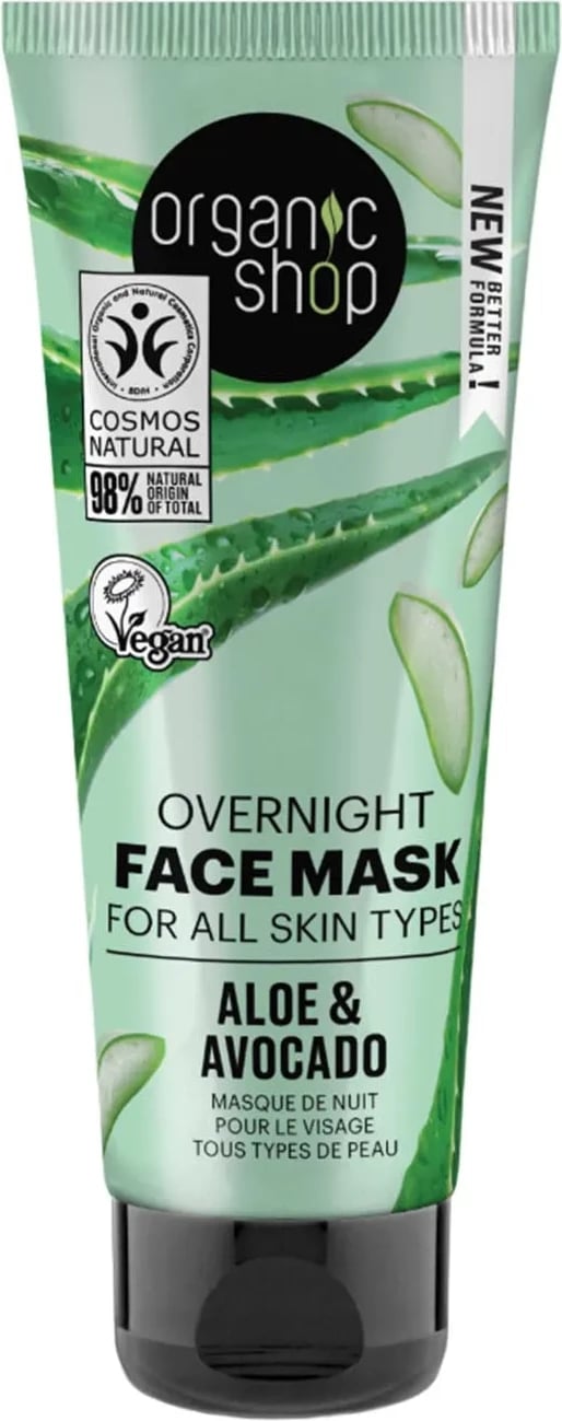 Maskë nate për fytyrë, Organic Shop, Aloe & Avocado, uniseks, 75ml