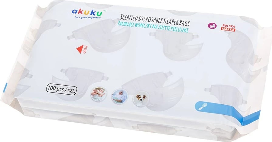 Qese higjienike të parfumuara për pelena, AKUKU, njëpërdorimshme, me mbyllje të thjeshtë, blu, paketim 100 copë