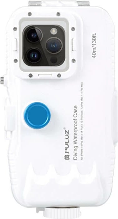 Mbështjellës plastik i papërshkueshëm nga uji Puluz PU9116W për iPhone 14 Plus/Pro Max/13 Pro Max/12 Pro Max/11 Pro Max, Bardhë