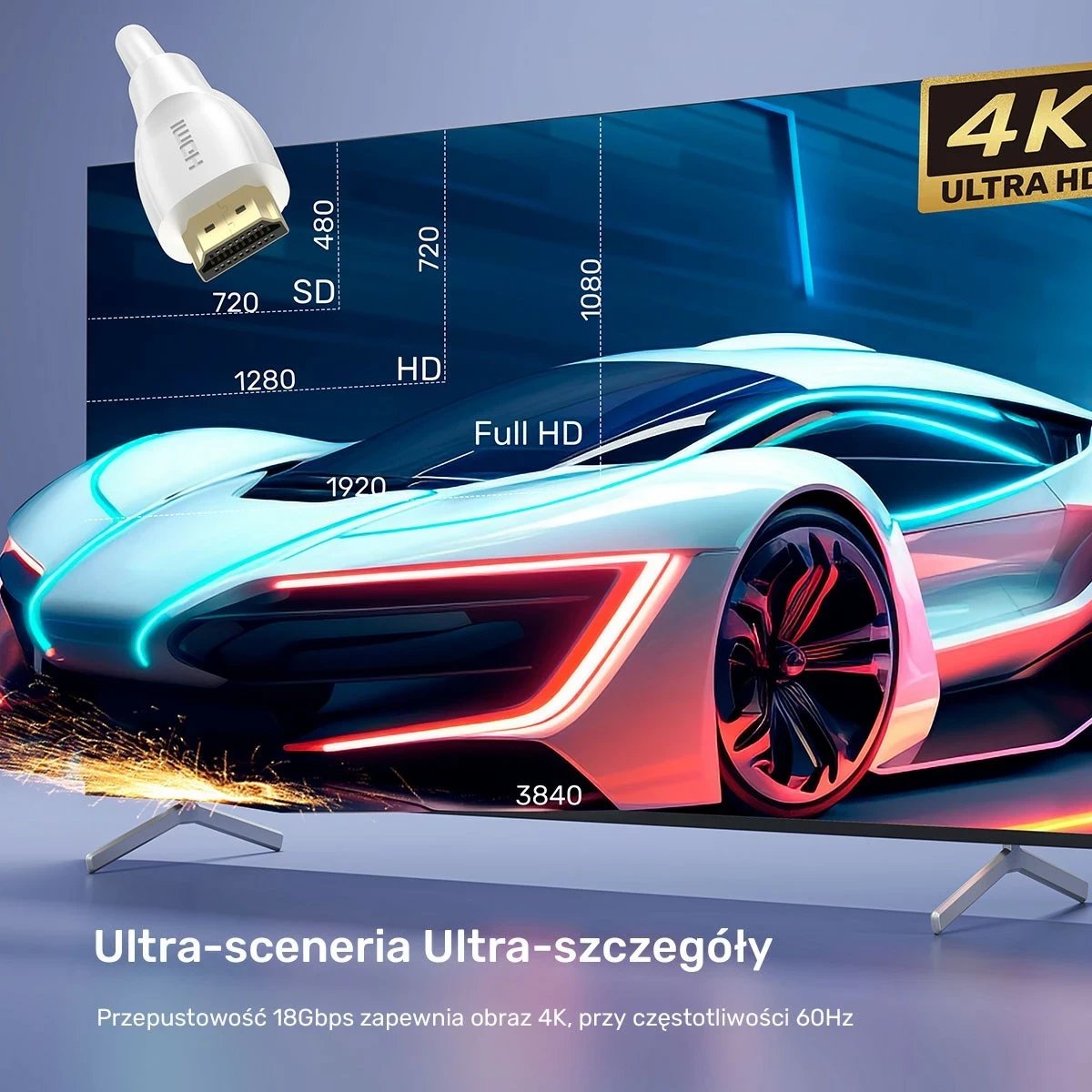 Kabëll HDMI Unitek 2.0 4K, 1.8m, bardhë