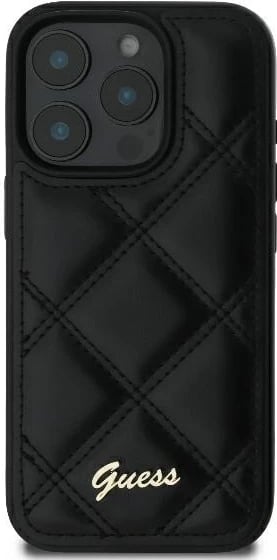 Mbështjellës Guess Quilted Metal për iPhone 16 Pro Max, i zi