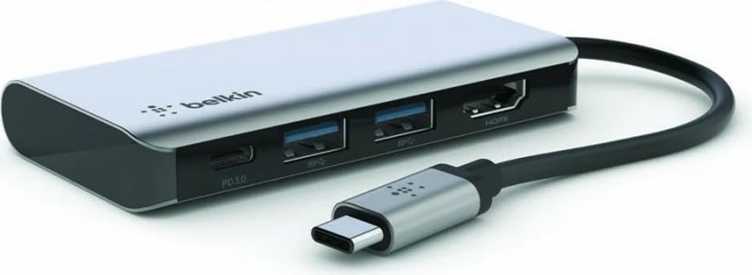 Adapter multiport USB-C 4-në-1 Belkin AVC006btSGY, 12.5 cm, Gri
