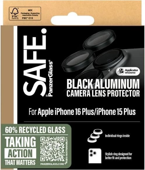 Mbrojtës lentash PanzerGlass SAFE për iPhone 16/16 Plus, i zi