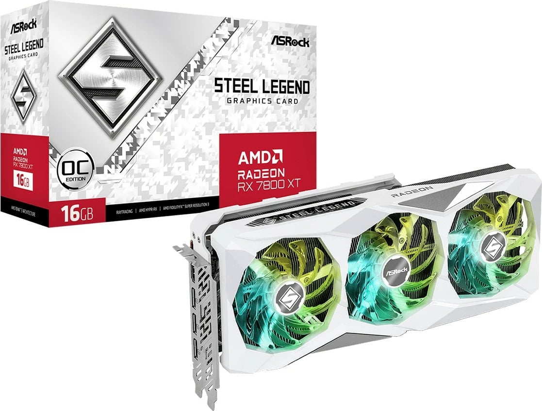 Kartelë grafike ASRock Radeon RX 7800 XT Steel Legend OC, 16 GB, GDDR6, e bardhë