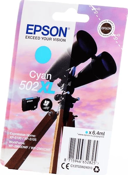 Patron boje Epson 502XL / C13T02W24010, 6.4 ml, deri 470 faqe, Cyan