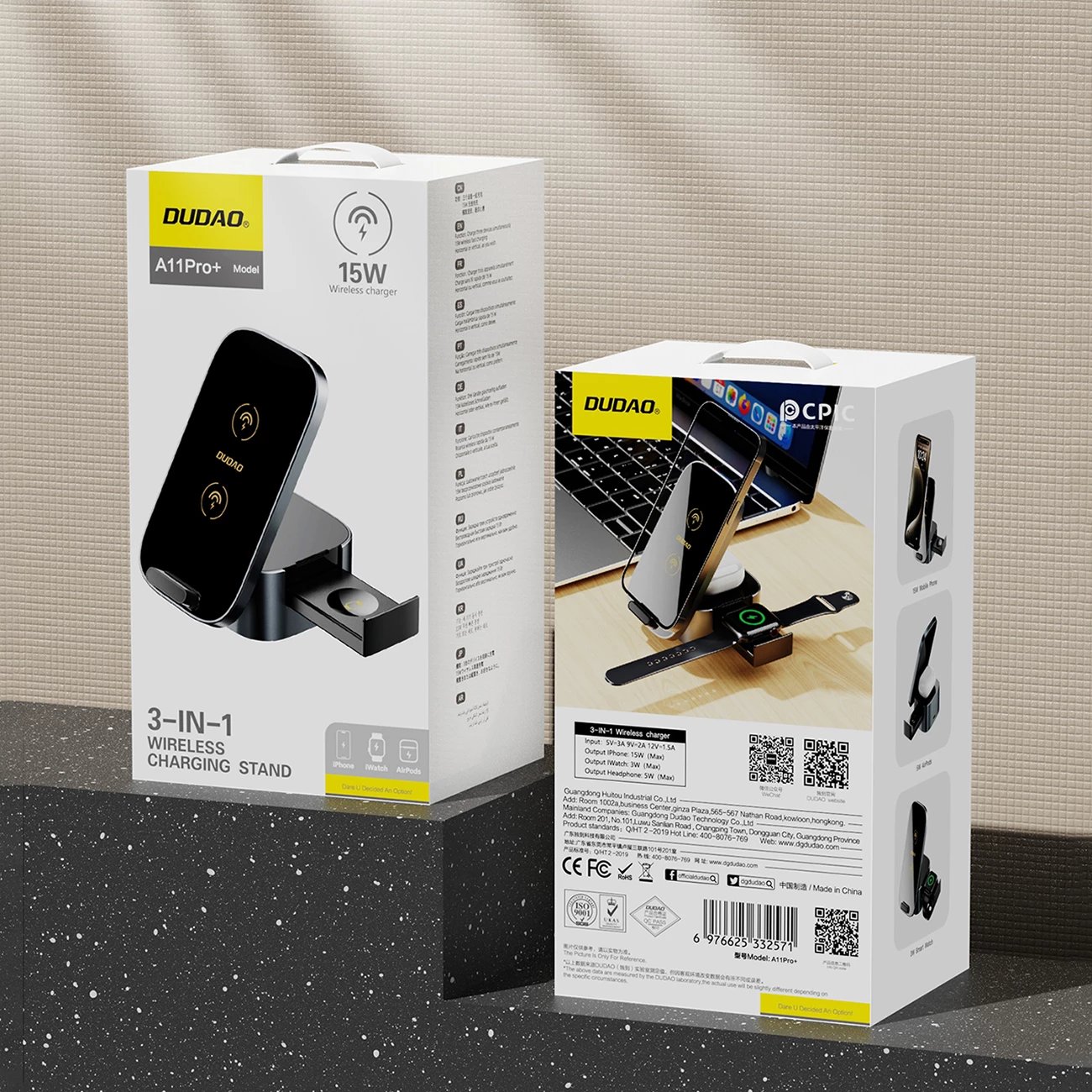 Karikues wireless 3-në-1 Dudao A11Pro+, 15W, për telefon, smartwatch dhe kufje, i zi