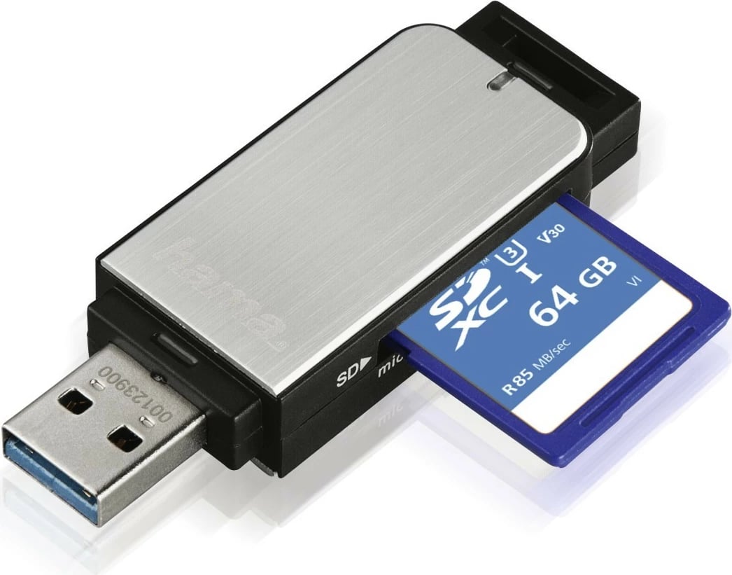 Lexues kartelash Hama 123900 SD/microSD USB 3.0, Argjendtë e Zi
