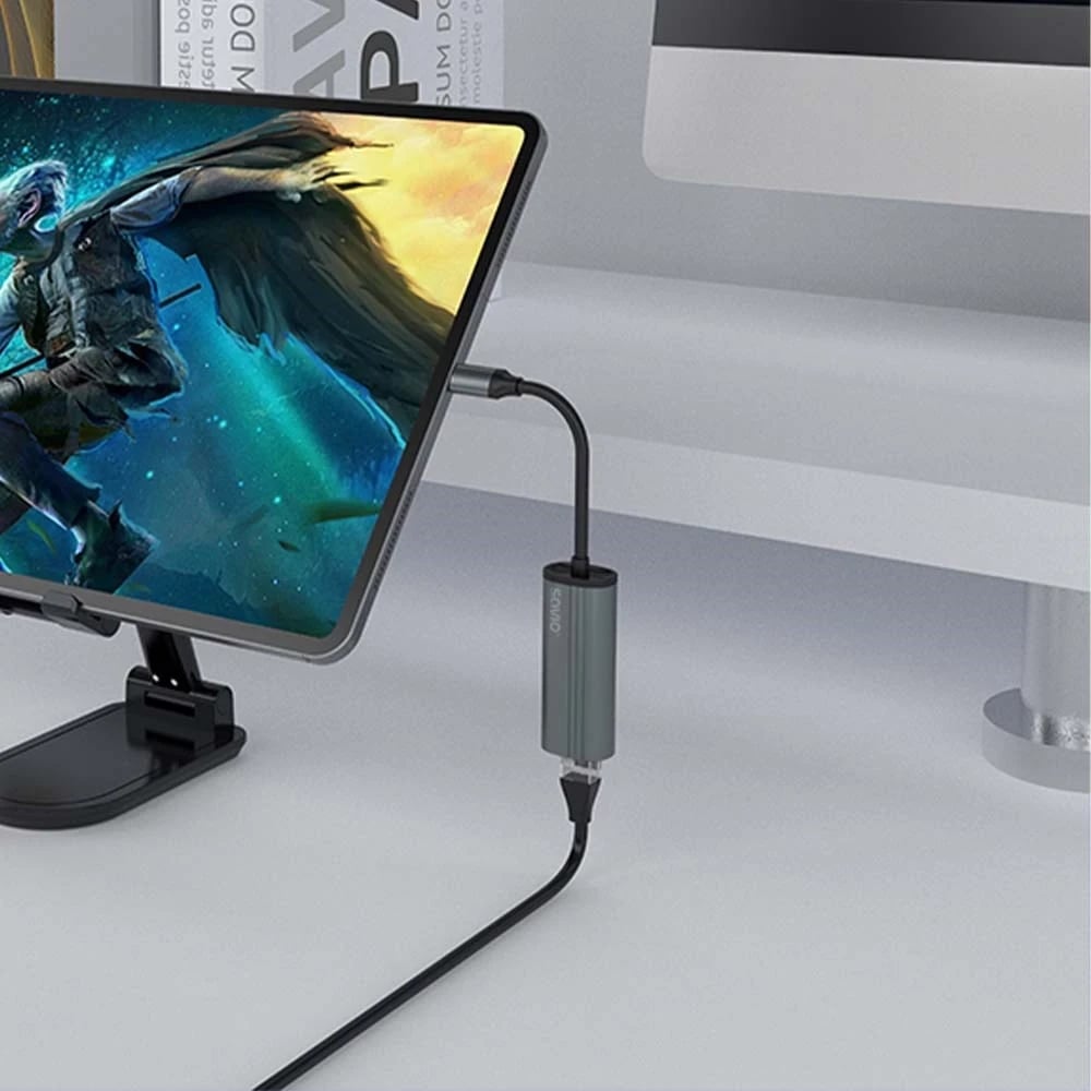Adapter SAVIO USB-C në RJ-45 Gigabit Ethernet, AK-56, gri