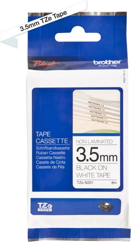 Kasetë shiriti etiketash, Brother TZe-N201, 3.5 mm, jo e laminuar, e zezë mbi të bardhë