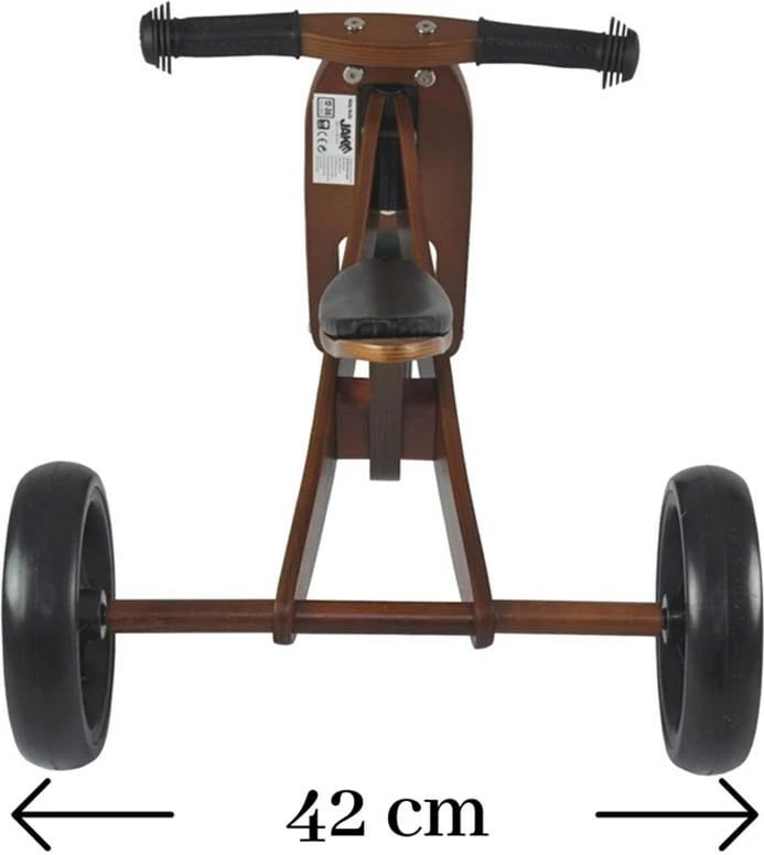 Bicikletë-balancë/tricikel druri 2-në-1, Milly Mally JAKE, rrota shkumë 7", ulëse e rregullueshme, deri 25 kg, Dark Natural kafe
