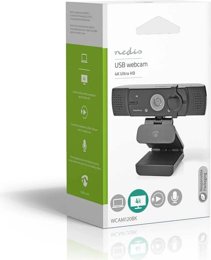 Webcam Nedis WCAM120BK, 8.3 MP, 4K, USB 2.0, E zezë