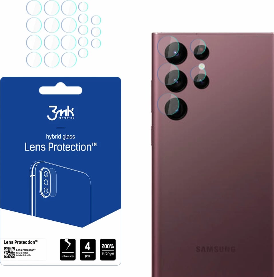 Xham mbrojtës hibrid për kamera 3mk Protection për Samsung Galaxy S22 Ultra 5G, 4 copë