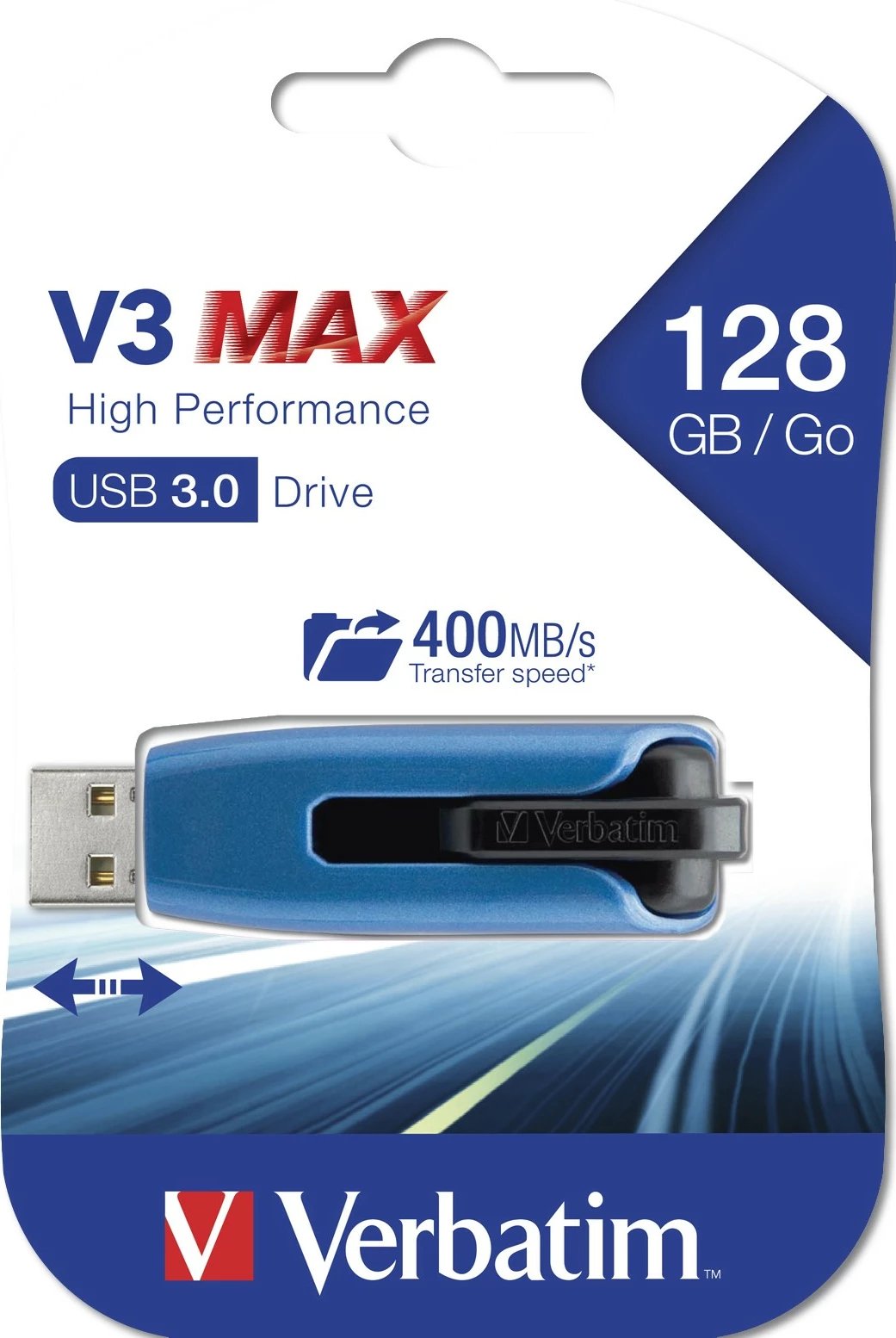 USB Verbatim V3 MAX 128GB, USB 3.2, slide, kaltër
