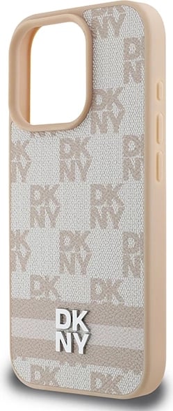 Mbështjellës DKNY Checkered Pattern & Printed Stripes për iPhone 16 Pro, Rozë