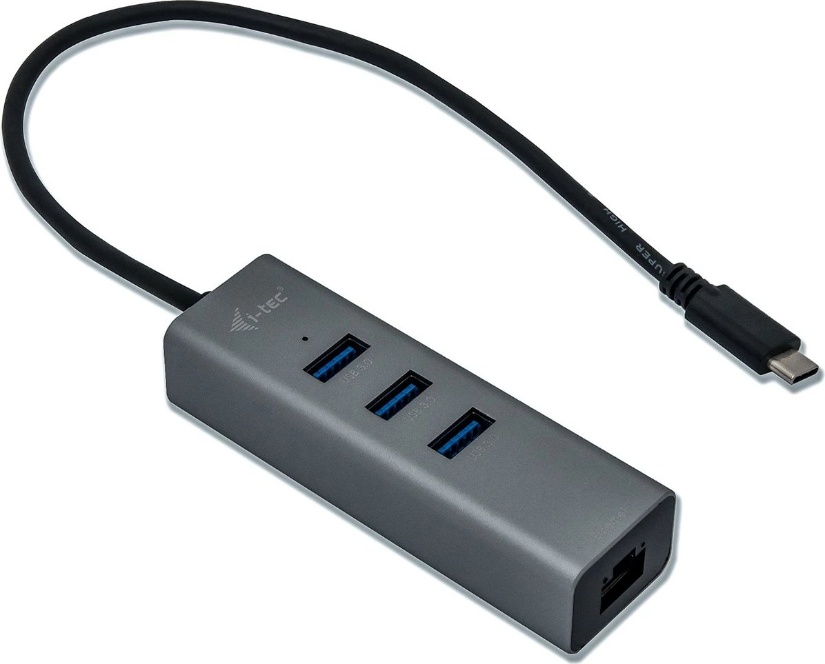 USB-C HUB I-Tec Metal 3 porta + Gigabit Ethernet, gri