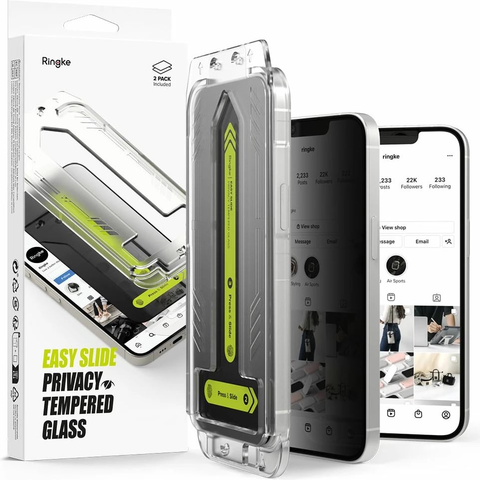 Mbrojtës xhami Ringke Easy Slide Privacy Glass për iPhone 13/13 Pro/14, 2 copë