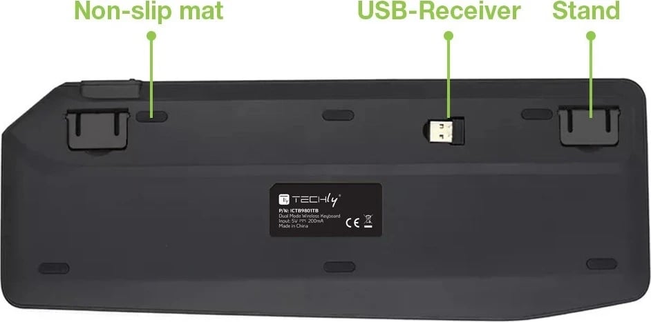 Tastierë TECHly ICTB9801TB, RF Wireless + Bluetooth, QWERTY US English, E zezë
