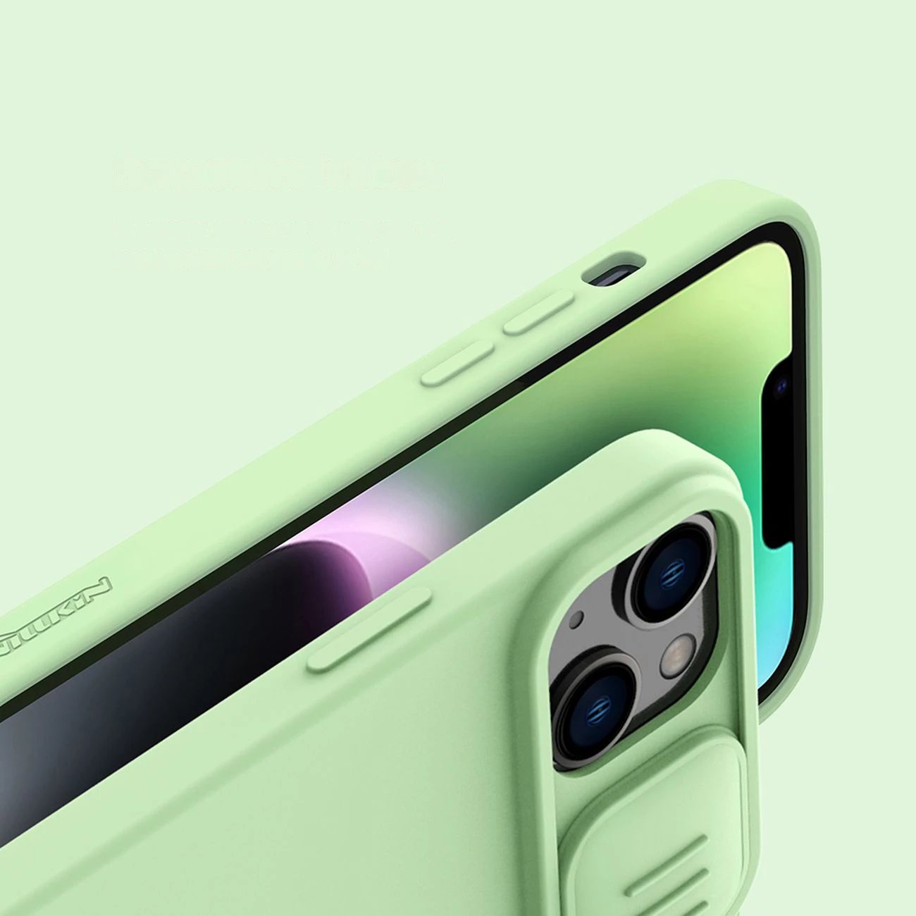 Mbështjellës Nillkin CamShield Silky Silicone për iPhone 14 Plus, me kapak kamere, Kaltër