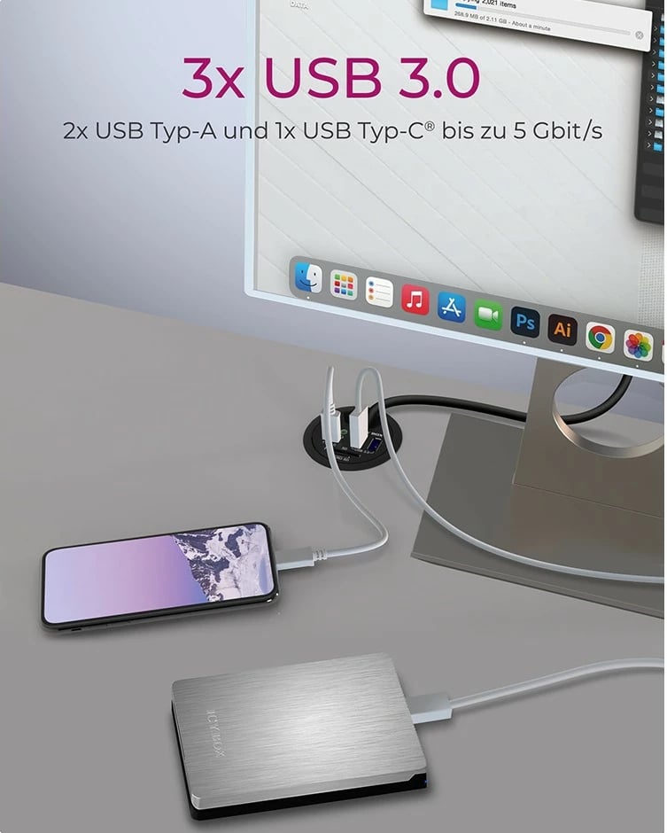 USB hub ICY BOX IB-HUB1404A, 3 porte USB 3.0, lexues kartash, audio, plastikë, zi