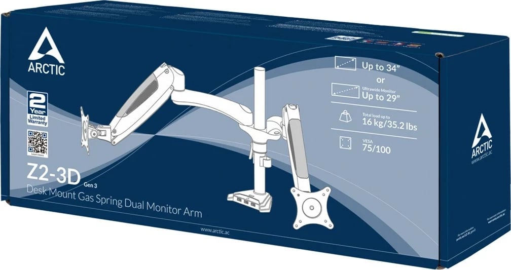 Mbajtës monitori ARCTIC Z2-3D Gen 3, për dy monitorë, Alumini