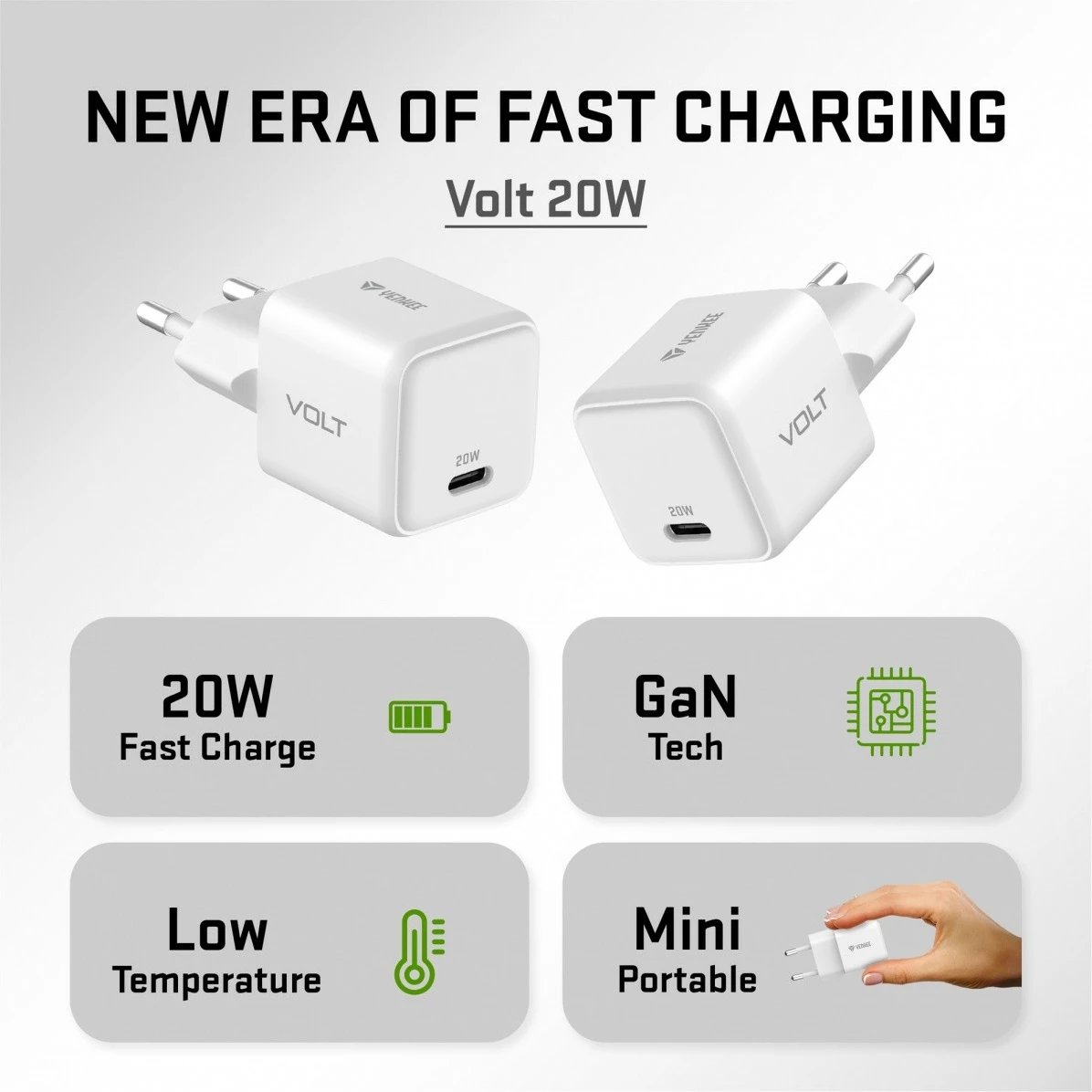 Karikues muri YENKEE YAC G20 VOLT, USB Type-C, 20W, i bardhë
