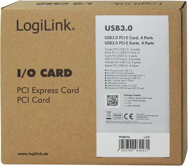 Kartelë PCIe LogiLink PC0057A, 4 porta USB 3.0, 5 Gbit/s