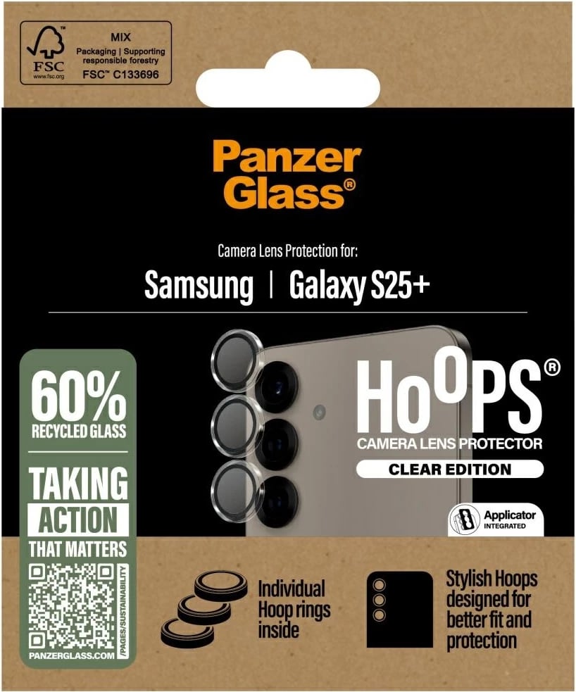 Mbrojtës xhami PanzerGlass Hoops për lente kamerë, për Samsung Galaxy S25+, Transparent