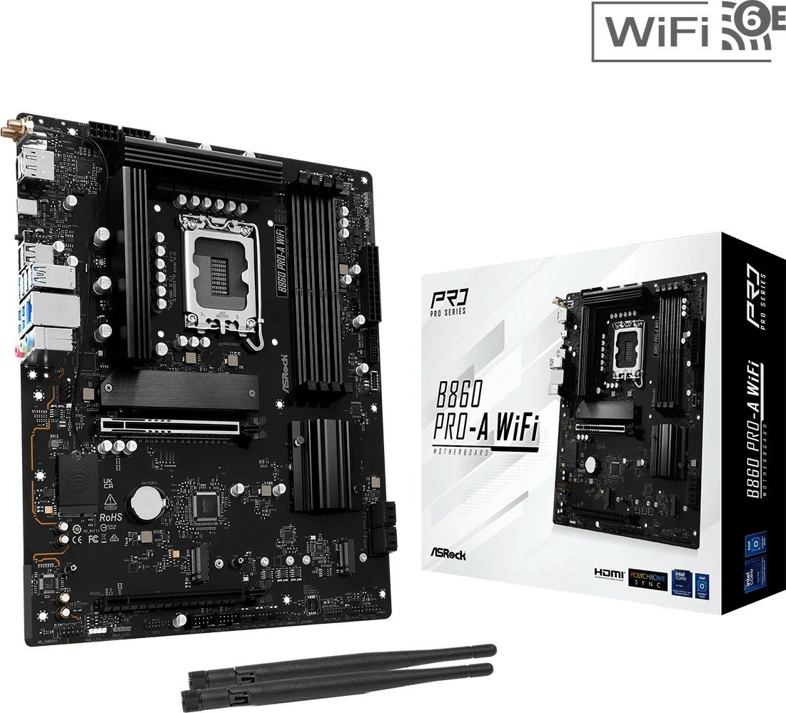 Pllakë amë ASRock B860 PRO-A WIFI, ATX, LGA1851, DDR5, WiFi 6E, e zezë